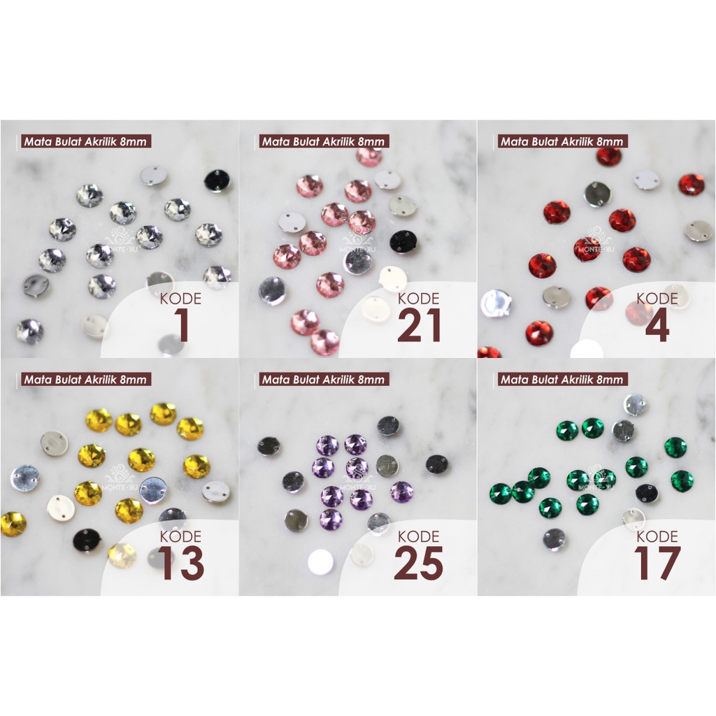 Monte Manik Mote Beads Borci Payet Mata Bulat 8mm Akrilik Kristal Jahit Kecil Murah bisa COD