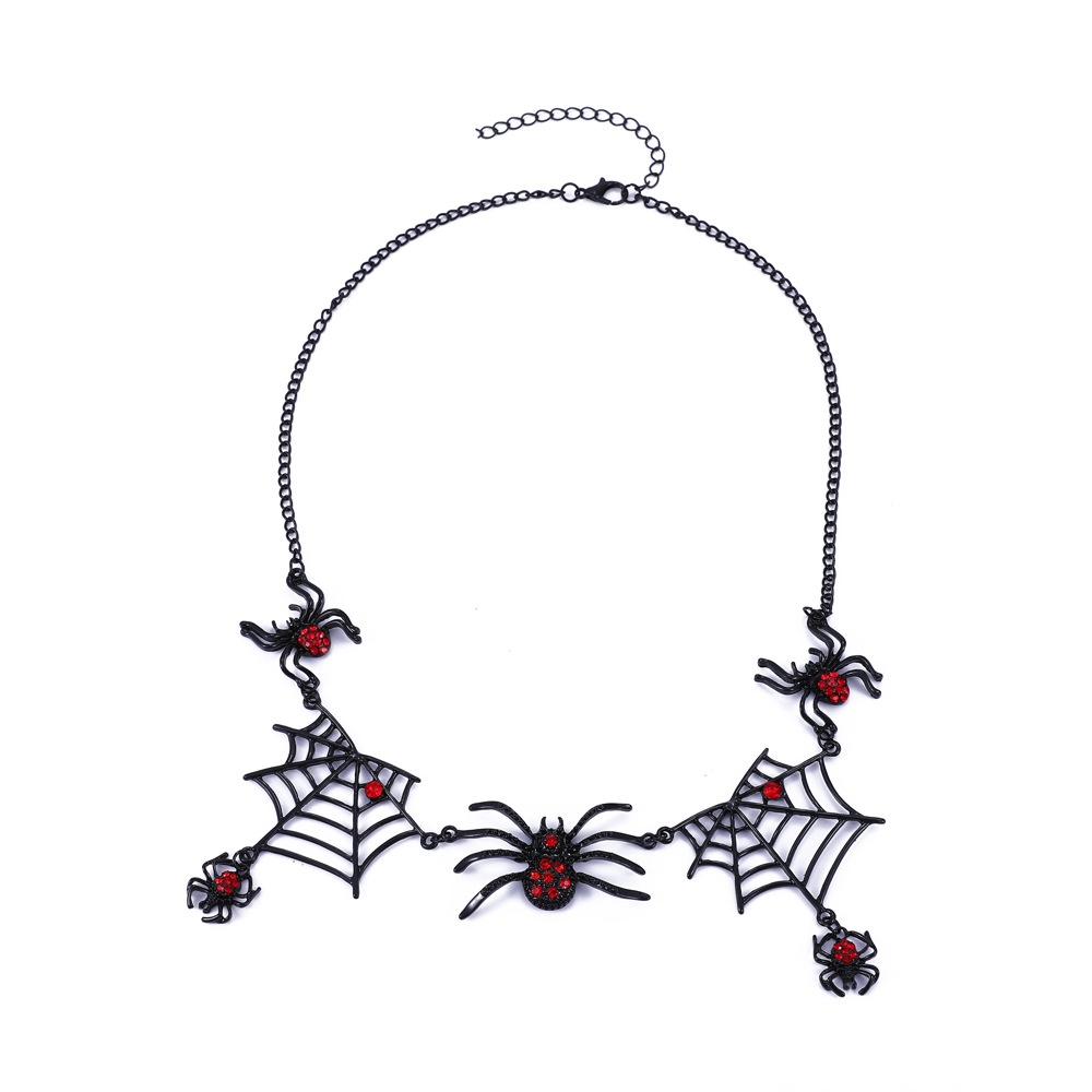 Kalung Wanita Model Jaring Laba-Laba Warna Hitam Gaya Vintage Gothic Untuk Hadiah Halloween