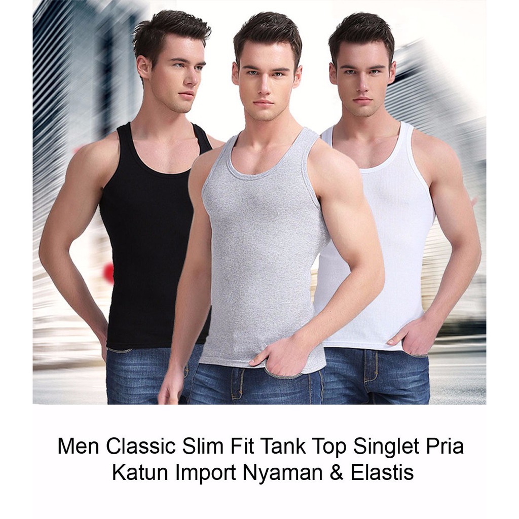 promo Men Classic Slim Fit Tank Top Singlet Pria Katun Import Nyaman Elastis murah kualitas bagus