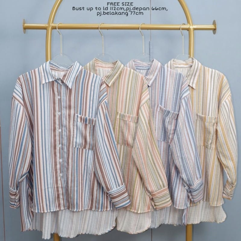 BEFAST - ZFF OOTD Kemeja SANMIA / Yovie New Stripe Blouse / Kemeja Trendy / Atasan Lengan Panjang / Kemeja Garis-Garis / Pakaian Casual Wanita / Kemeja Motif Garis-Garis / Hem Terlaris / Termurah