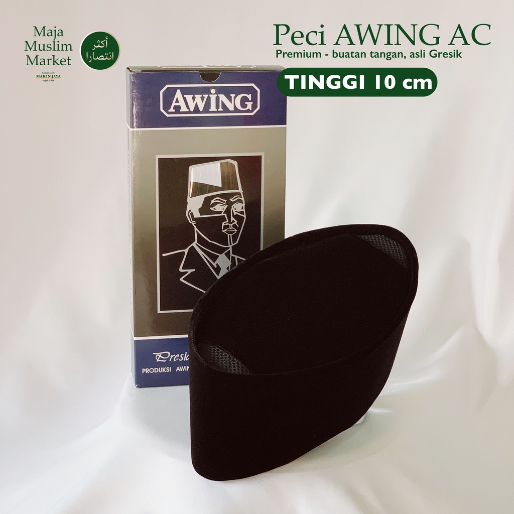 Peci Songkok Kopiah - AC AWING Premium Hitam Polos - TINGGI 10 CM - SIZE 3-12 ASLI GRESIK - TERMURAH