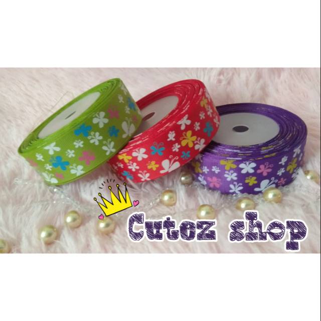 

Pita grossgrain motif kupu kupu untuk aneka kerajinan tangan, per meter