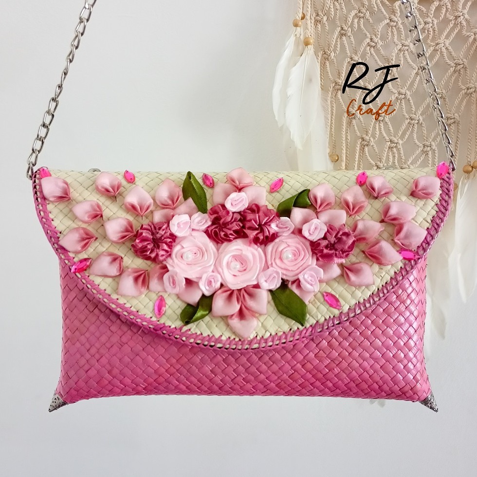 RJ CRAFT - Clutch Pesta Anyaman Pandan Clutch Party Eksklusif Clutch Pesta Wanita Clutch Handmade Clutch Murah Cantik