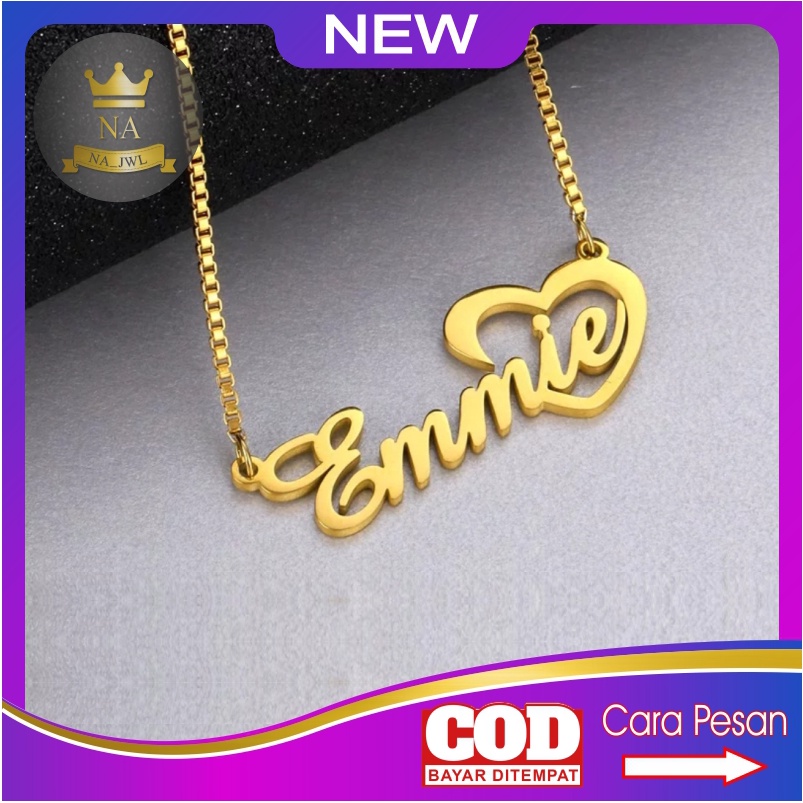 Kalung nama titanium wanita anti karat necklace custom silver emas fashion aksesoris korea