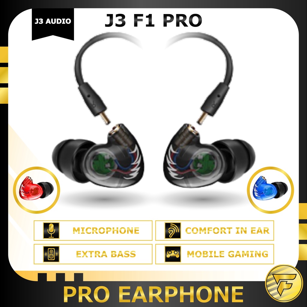 J3 Audio F1 Pro earphone stereo bass music telfon sport headset mic original