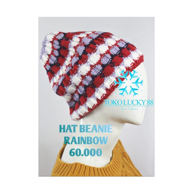 Topi Kupluk Bulu Warna Warni Hat Beanie Rainbow Fur Winter Musim Dingin