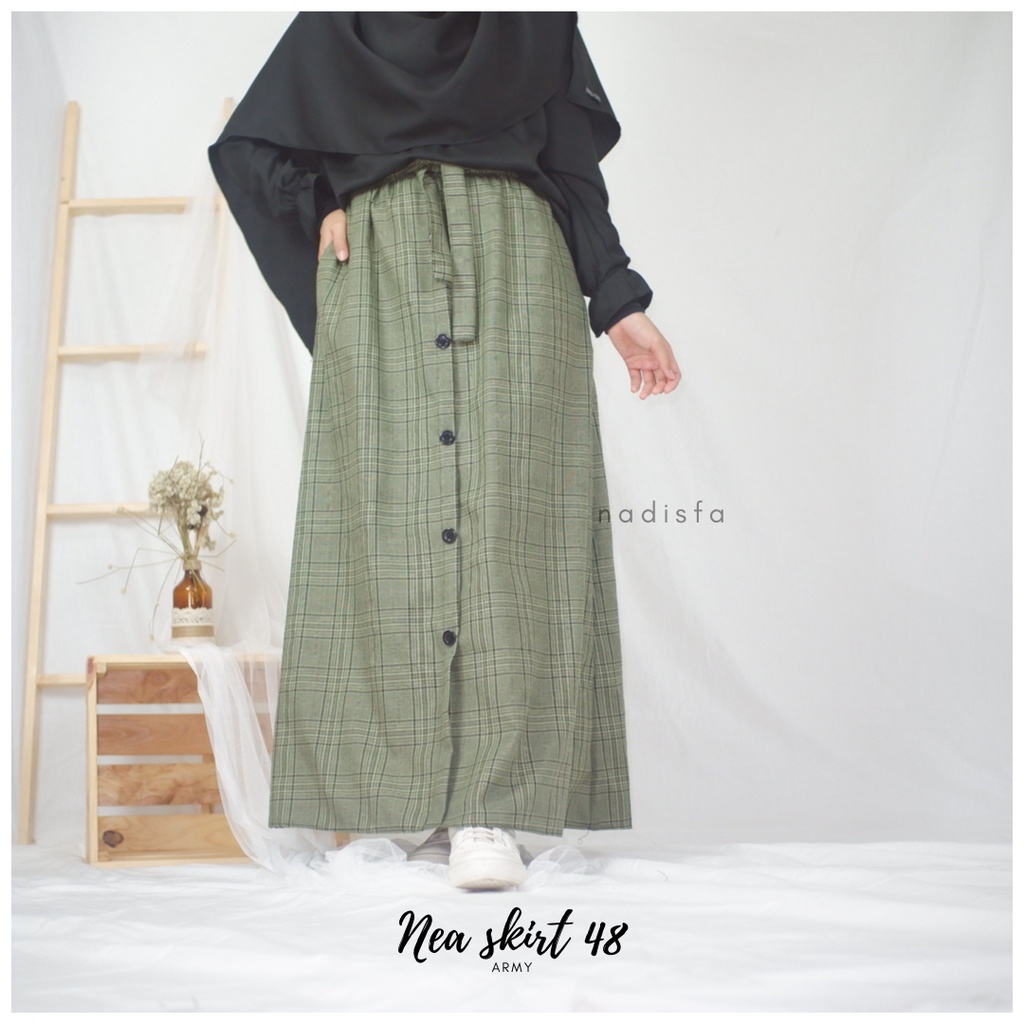 NEA SKIRT ROK BUTTON MOTIF / KOREAN SKIRT / ROK TARTAN-NS 48 army