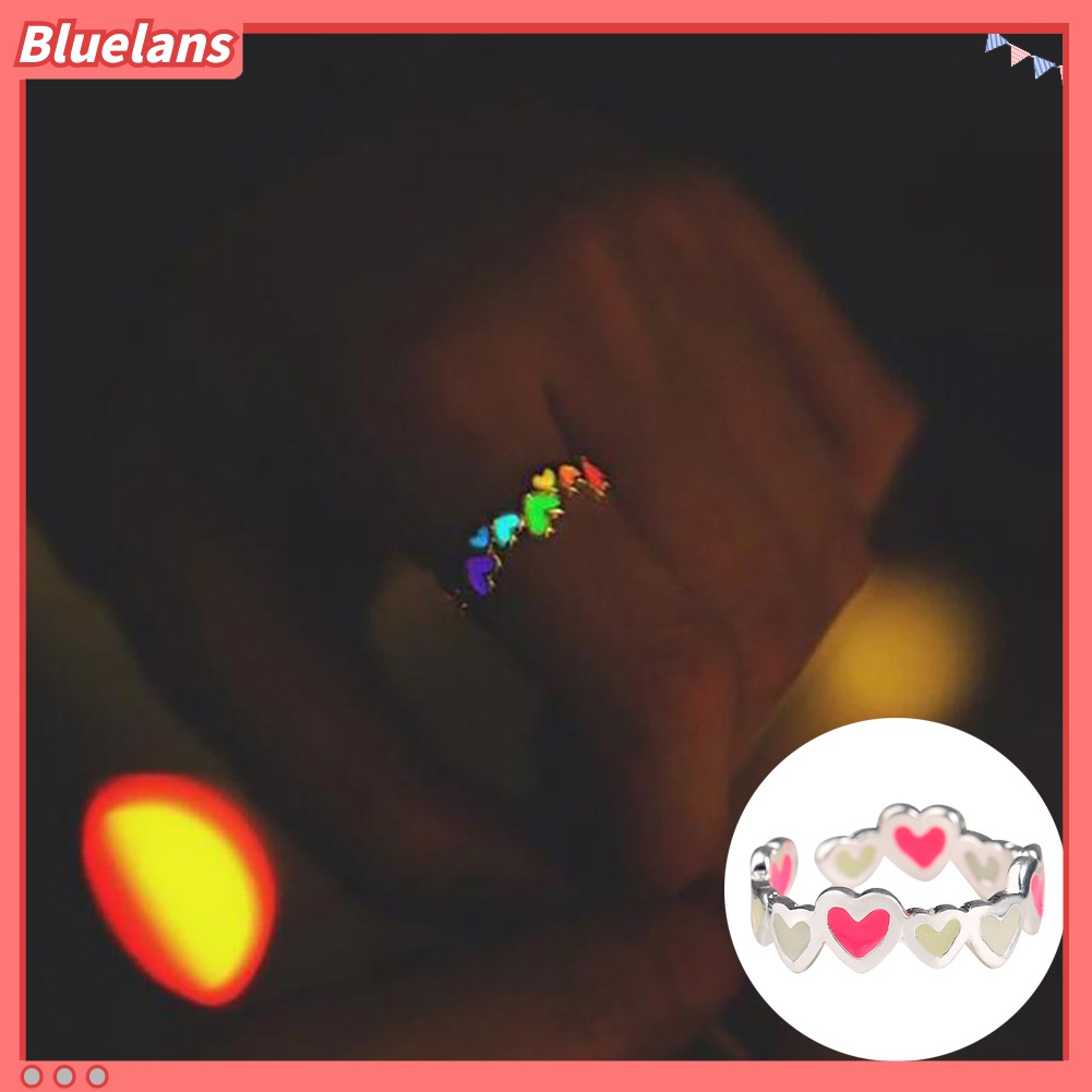 Cincin Luminous Warna-Warni Bentuk Hati Untuk Pasangan