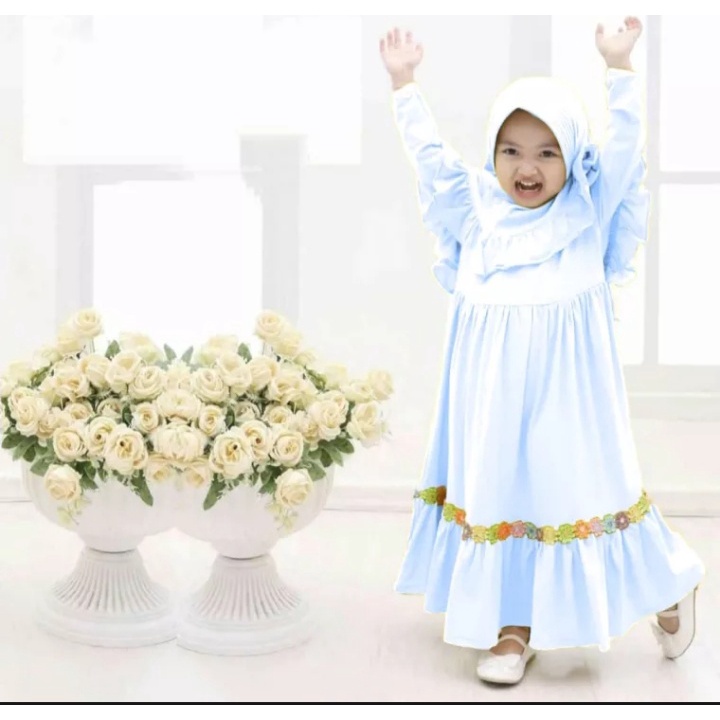 Gamis anak perempuan + kerudung terbaru  / HIFZA KIDS / gamis anak size XS S M L/COD