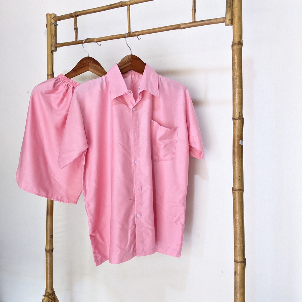 Pajamas Polos Setelan Baju Tidur Lengan Pendek Celana Pendek Polos | Plain Sleepwear Daily Set | Baby Doll Polos-Fuscia Pink