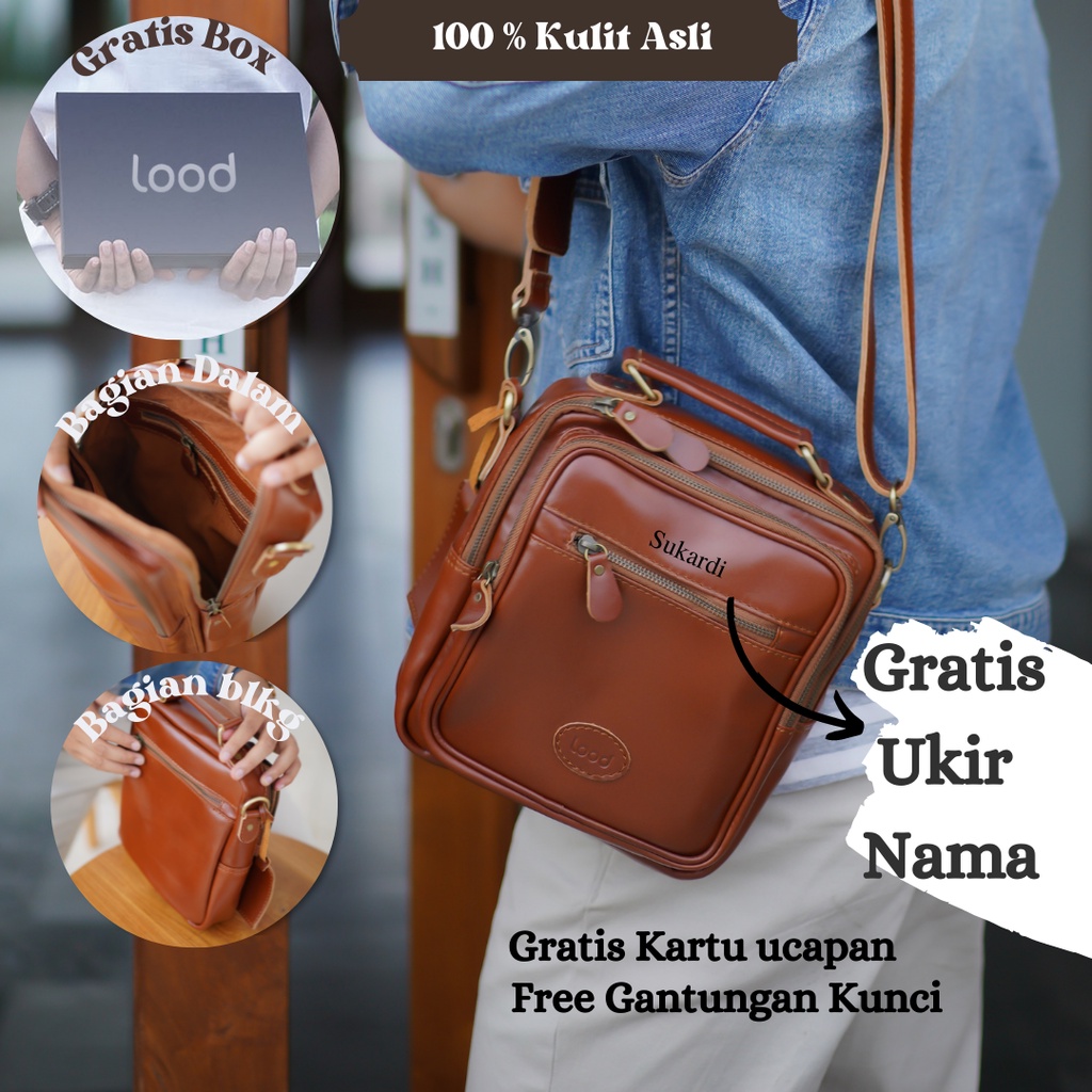 TAS SELEMPANG PRIA KULIT ASLI original 100% COSEL SLING BAG - GRATIS UKIR NAMA