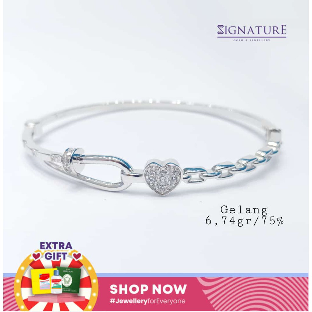 GELANG BANGLE EMAS PUTIH KADAR 750 MODEL FASHION.#305