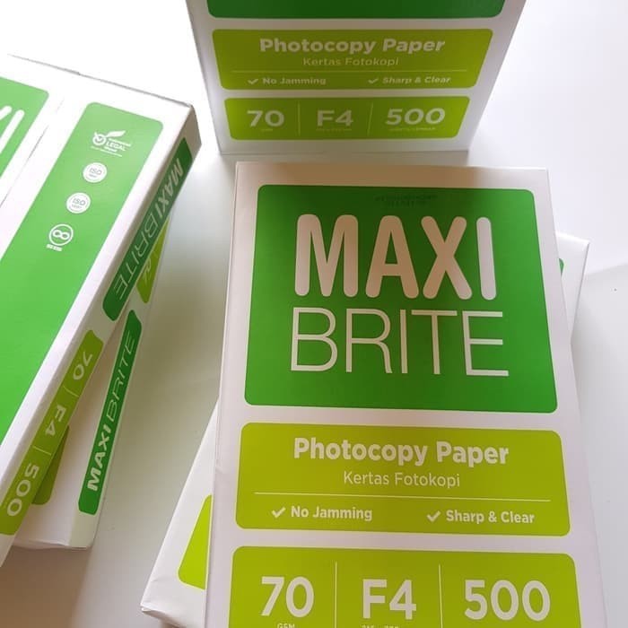 

Kertas polos HVS ukuran folio / F4 merk Maxi Brite Ecer Murah