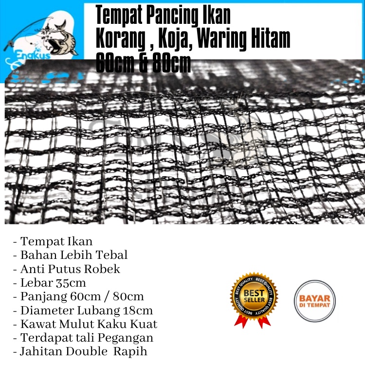 Korang Koja  Waring Pancing Tempat Ikan 60cm, 80cm, 100cm &amp; 120cm Hitam Ring Murah - Engkus Fishing