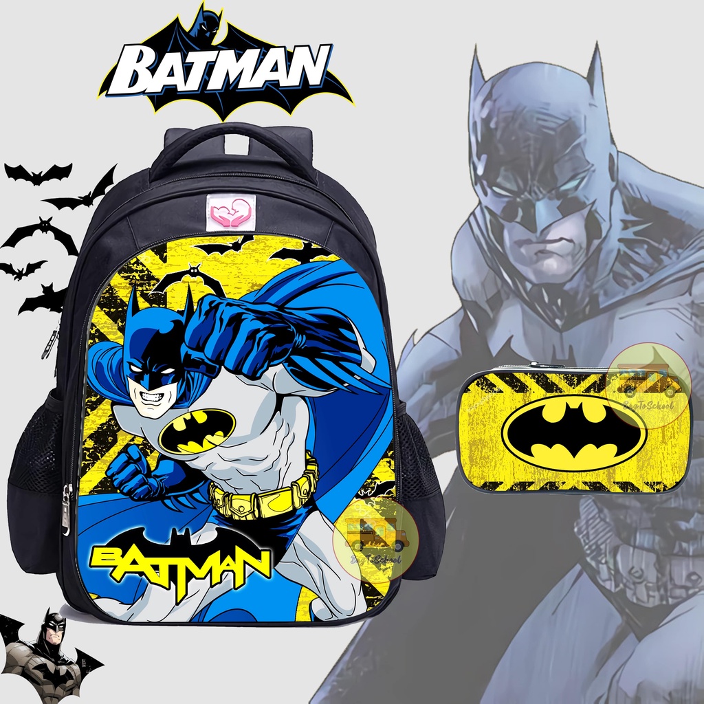 Tas Anak Laki-Laki Ransel Sekolah TK/SD Bonus kotak pensil Karakter Boboy, Batman, Free fire, Avenger dan Spiderman