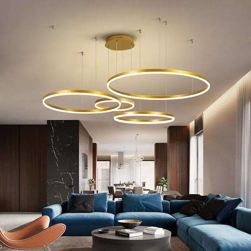 Lampu Gantung Hias Dekorasi Rumah Minimalis Gold Premium Chandelier 4 Ring