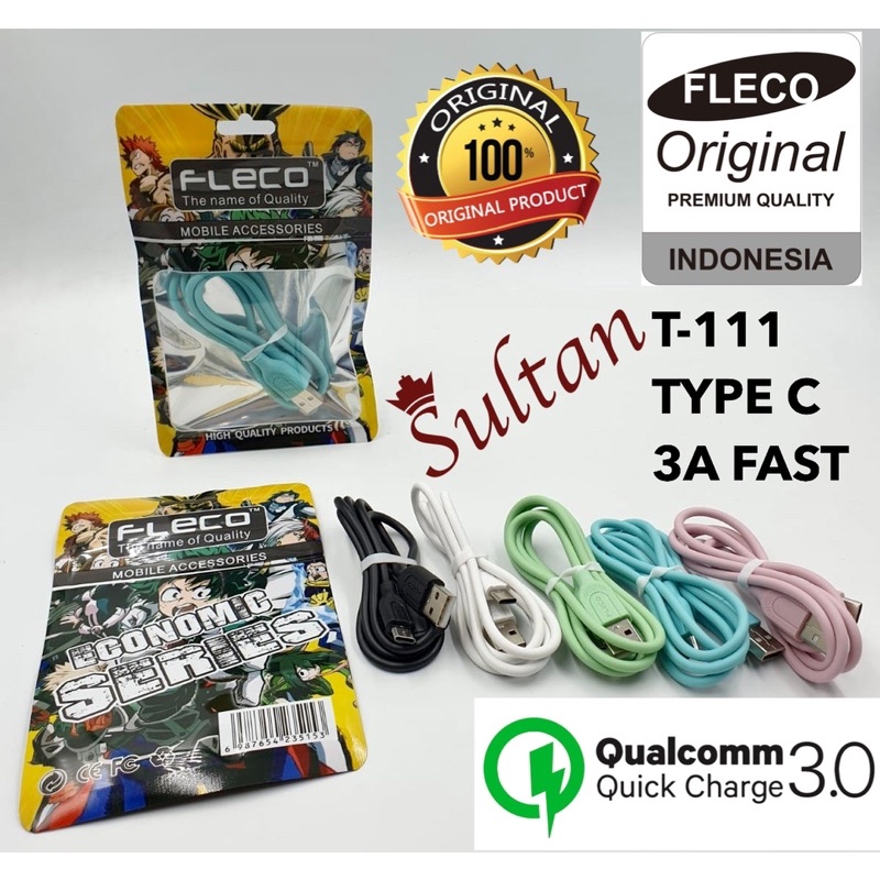 PROMO KABEL DATA FLECO MICRO 3A T111 ORIGINAL CANDY PACK HIGH QUALITY