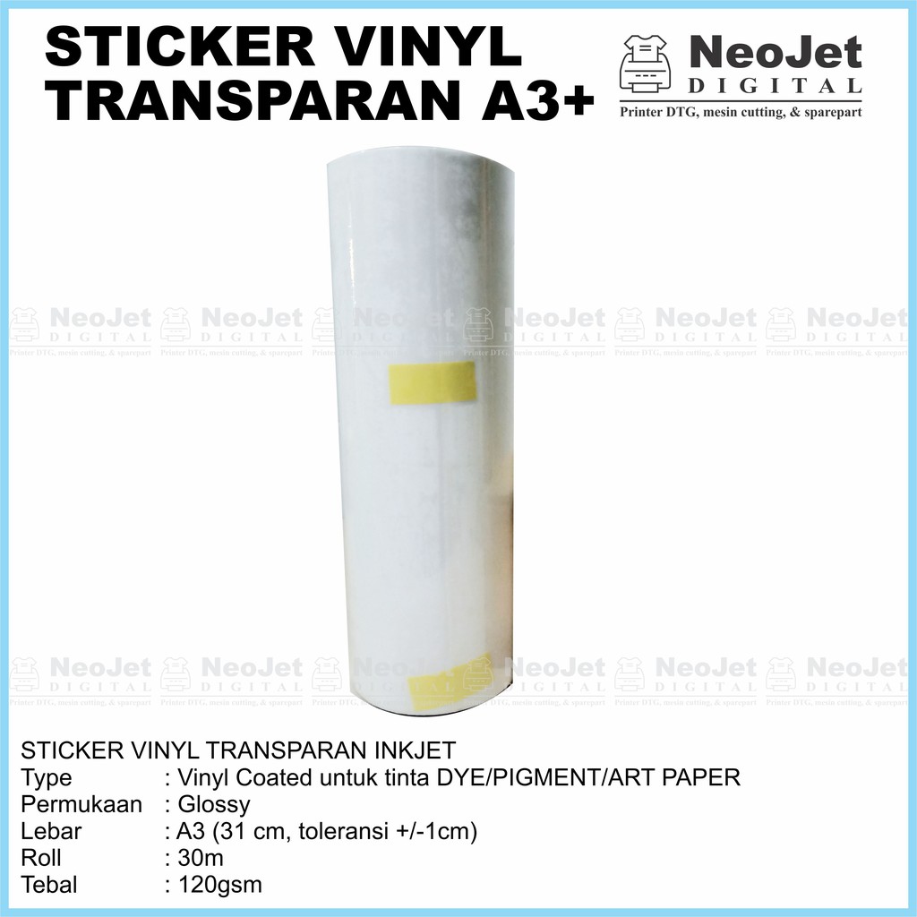 

Sticker Vinyl Inkjet Transparan Bening Gloss A3 30 Meter Transparant Transparent