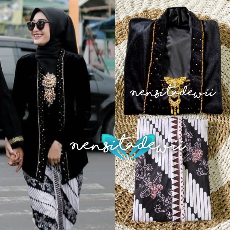[1 SET] Kebaya Payet + Jarik Instan / Motif Lereng Kembang #Py01