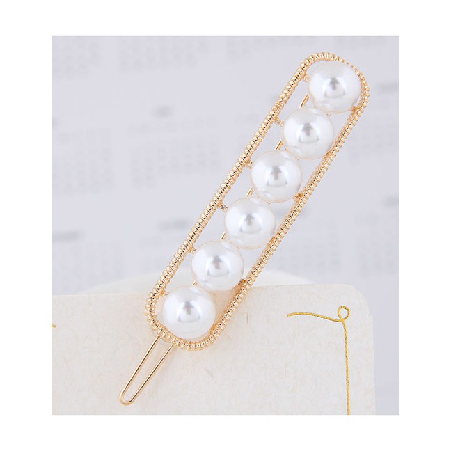 LRC Jepit Rambut Fashion Gray Metal Inlaid Pearl Hair Clip A5789X