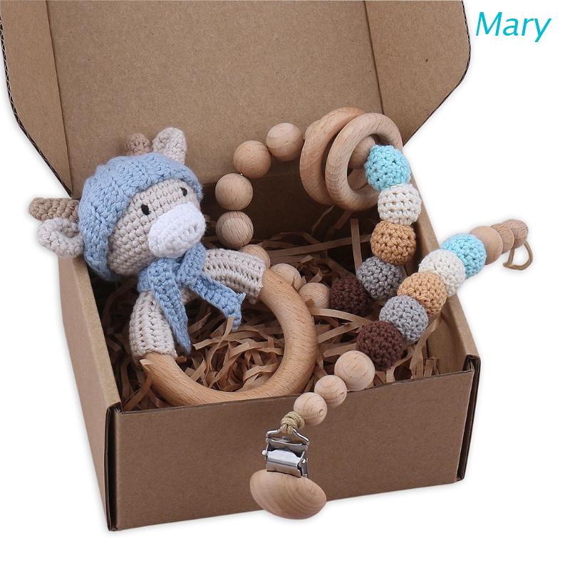 Mary Mainan Rattle Teether Bentuk Gelang Bahan Kayu Untuk Bayi