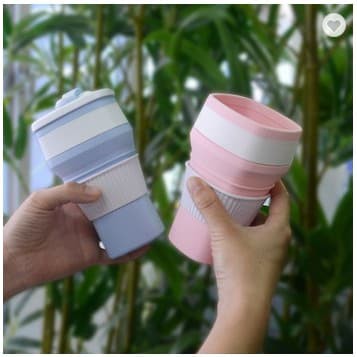 Gelas Lipat Gelas Silikon Collapsible Coffee Cup 300 Ml Bentuk Persegi
