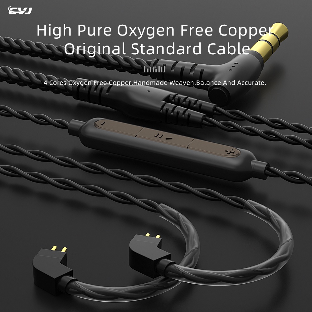 CVJ V2 4 strands of oxygen-free copper Cable 56cores OFC wire 0.75mm 0.78mm with 3.5mm jack upgrade cable with Microphone for KZ TRN Moondrop IEM TFZ