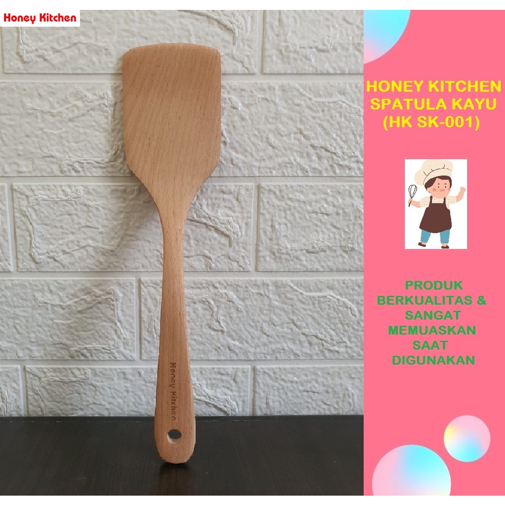 TURNER SPATULA SODET KAYU BERKUALITAS UKURAN 30CM HONEY KITCHEN