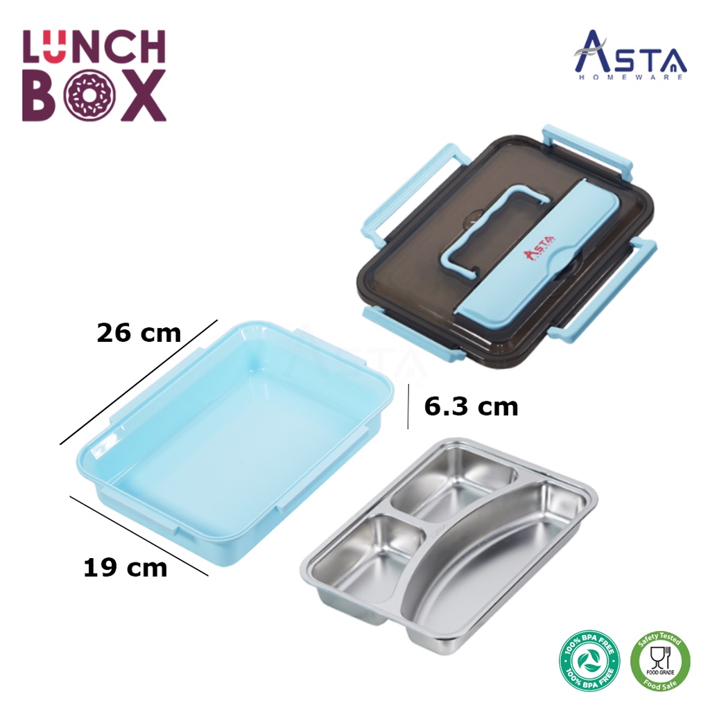 Lunch Box Set Stainless Steel 3 Sekat dan 4 Sekat Kotak Makan BPA Free Tahan Panas Free Sendok Garpu