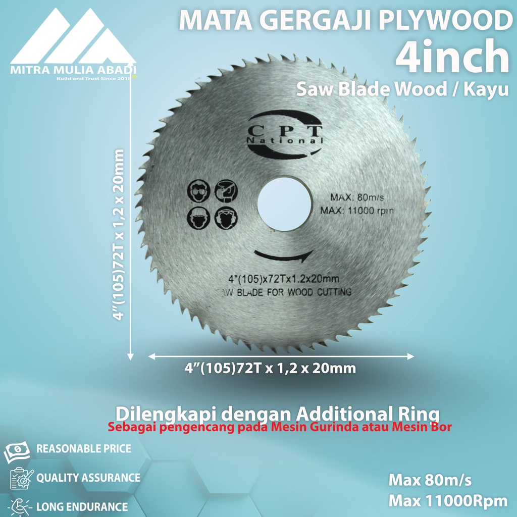 Circular Saw Blade Mata Gergaji Gerinda 4”(105)72T x 1,2 x 20mm