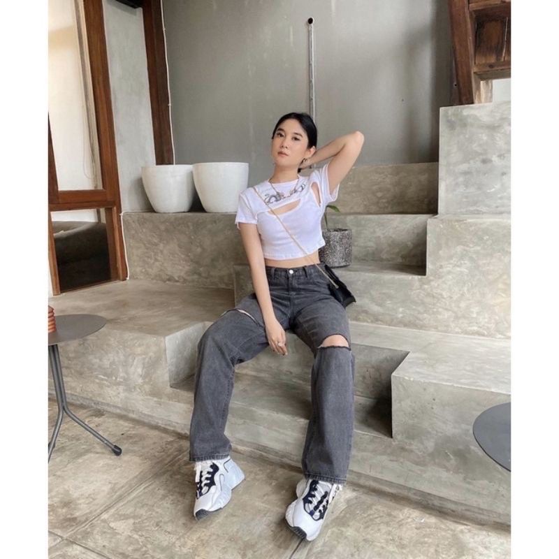 HIGH WAIST KULOT JEANS SOBEK TERBARU MURAH MERIAH
