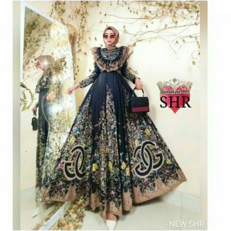 READY NEWW ORY SHR MAXI DRESS U REMPEL-Black plus hijab