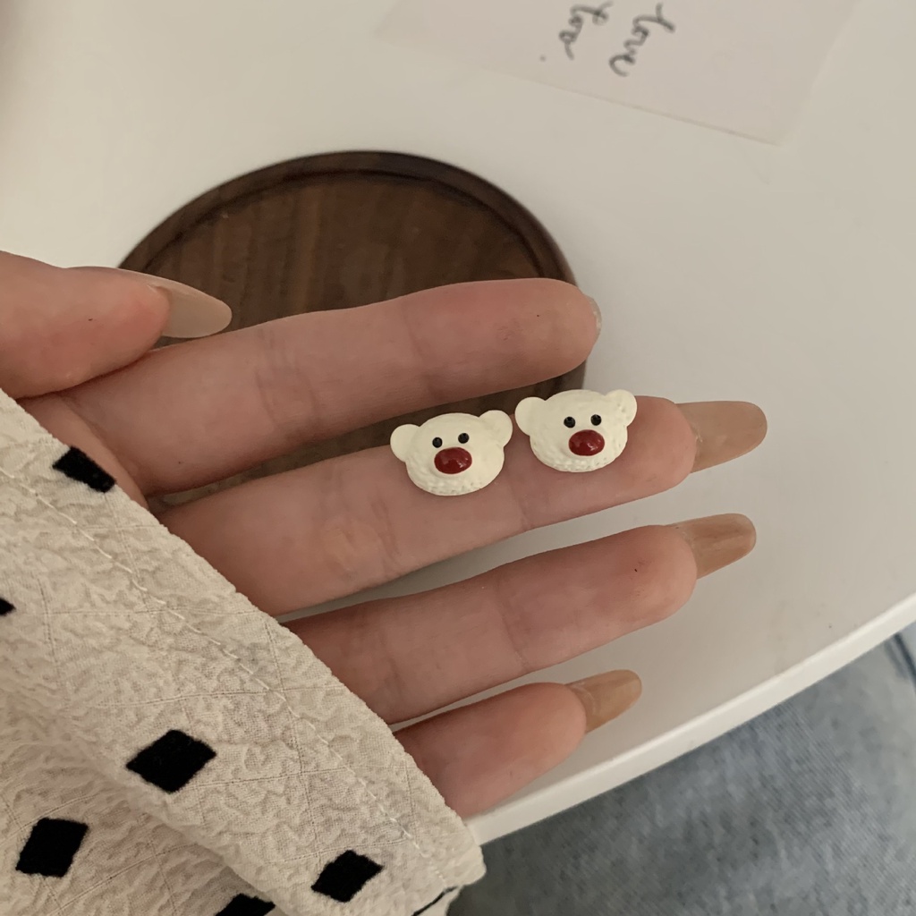 Cute Bear Earrings S925 Silver Needle Female 2021 New Japanese Small Fresh Spray Paint Earrings Fashion Sweet Heart Jewelry