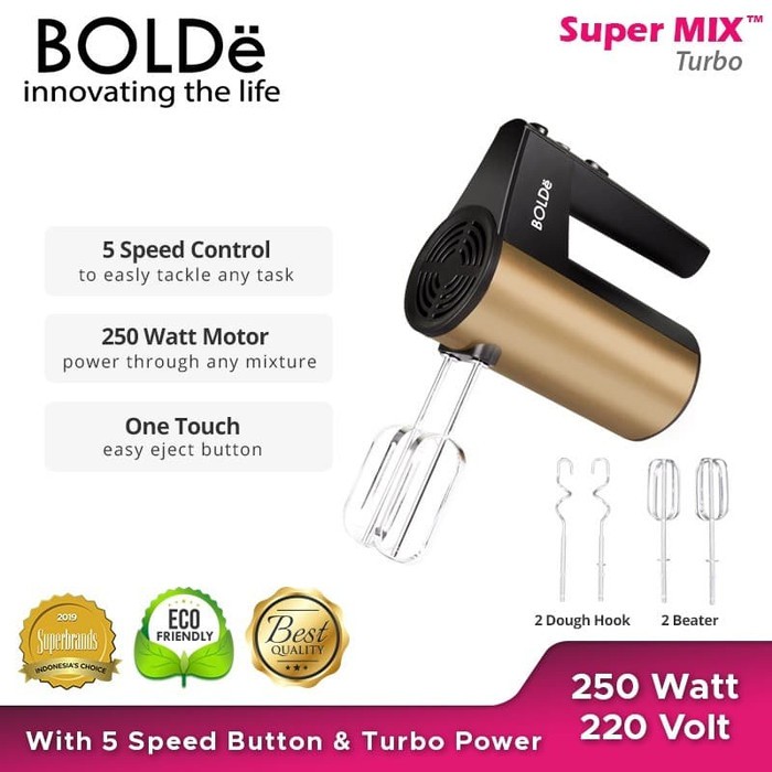 BOLDE Super Mix Pengaduk 5 Kecepatan Hand Mixer Stainless Turbo Exclusive