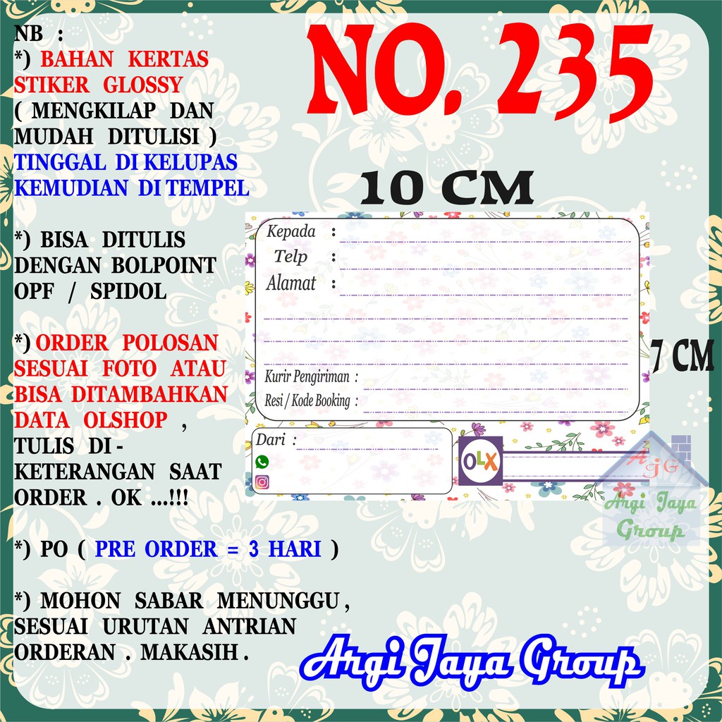 

Stiker Pengiriman - Sticker Alamat Olshop Murah Nomer 235 - 10x7 cm - Glossy