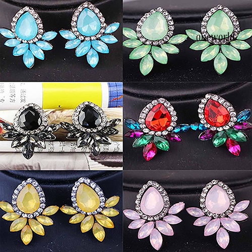 OW@ 1 Pair Fashion Women Flower Shape Rhinestone Ear Stud Earrings Jewelry Gift