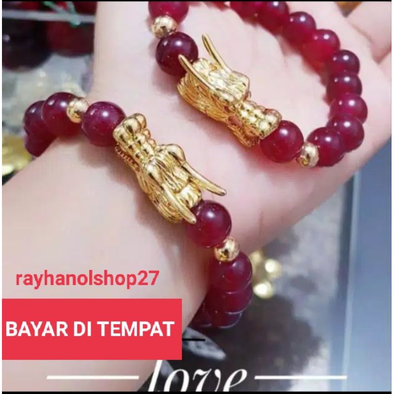 Gelang tangan pria wanita batu naga elegan Lapis emas 22k