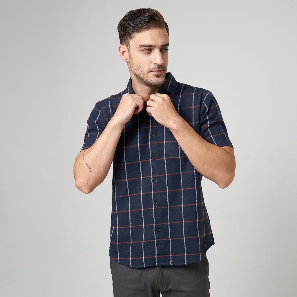 RGB Kemeja Pria Flannel Lengan Pendek Evander Series Navy RHMP1108212
