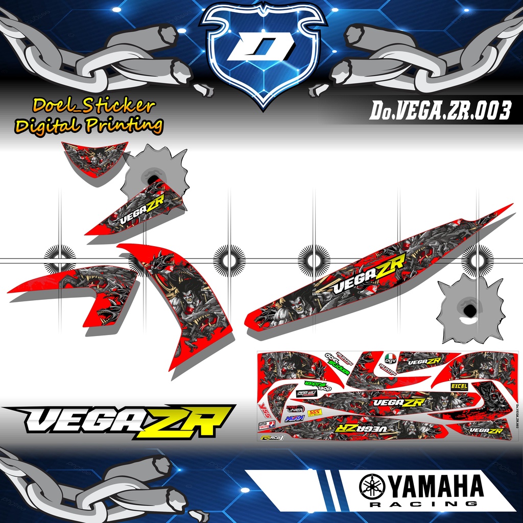 Sticker Striping VEGA ZR List Variasi Hologram , Crome Desain Dragon Doel 003