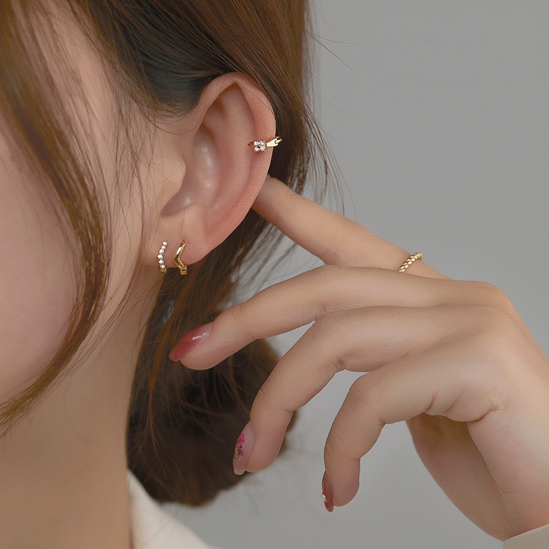 S925 Women's Silver Earrings Korean Style Simple Dot Bone Earrings Fashion Accessories