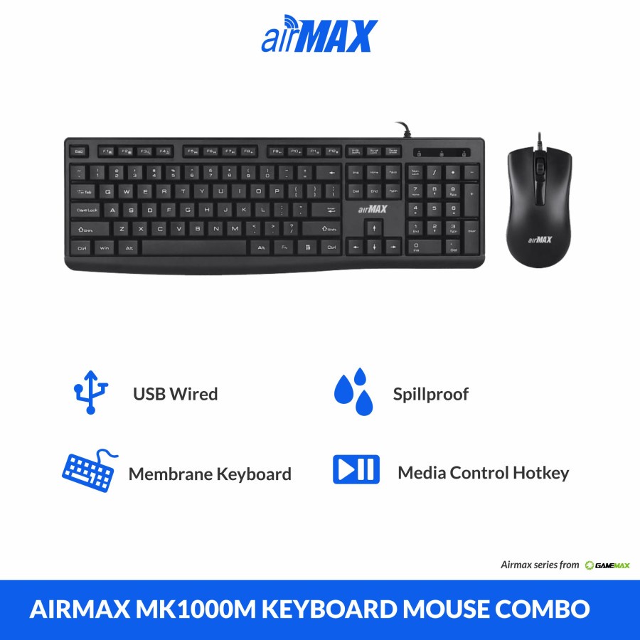 Airmax MK-1000M Multimedia Keyboard + Mouse Combo