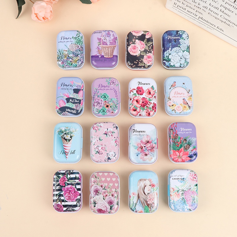 (LUCK11) 1pc Kotak Kaleng Penyimpanan Koin / Perhiasan Motif Bunga Mini