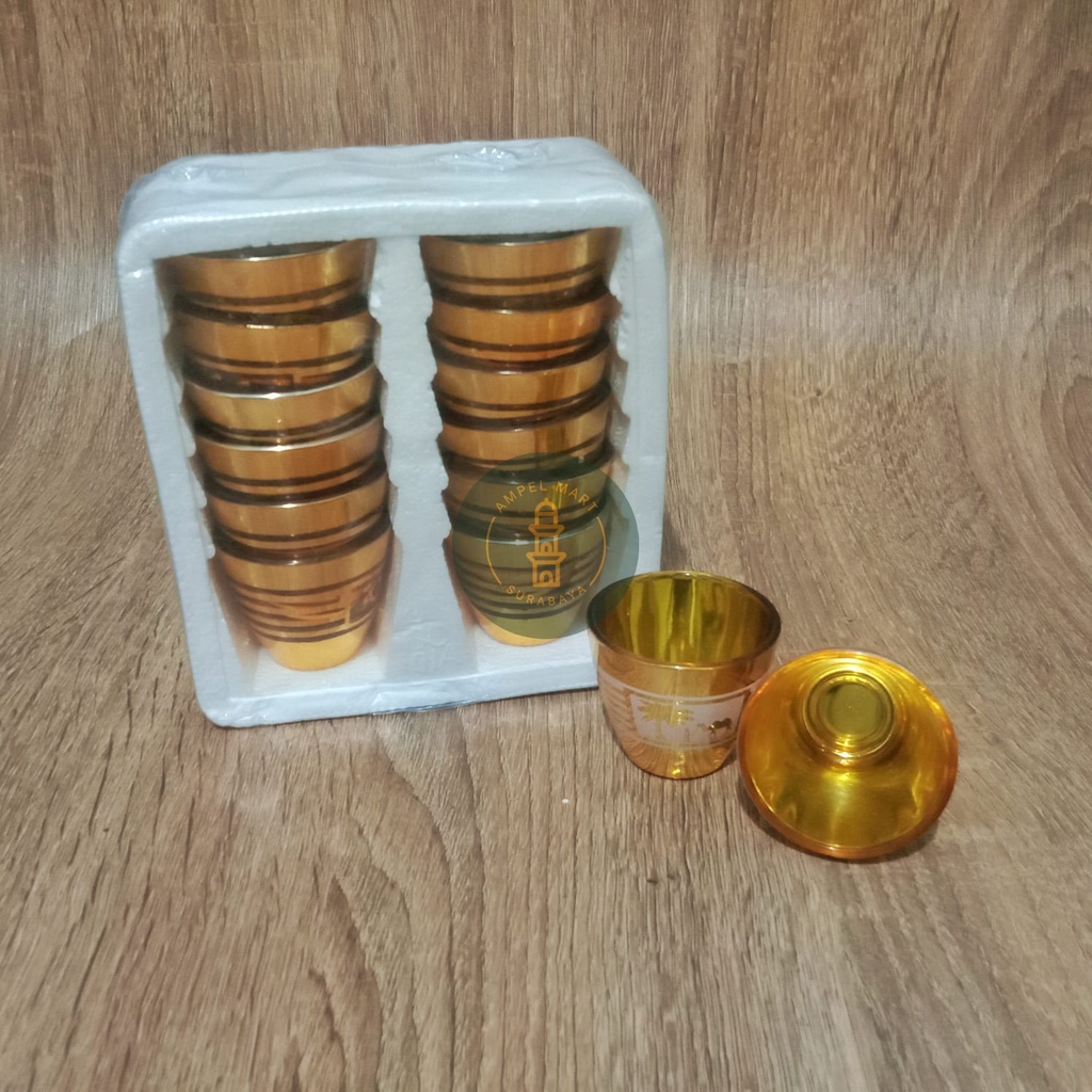 Gelas Air Zamzam GOLD Kaca Set 12 pcs - Gelas Cucing