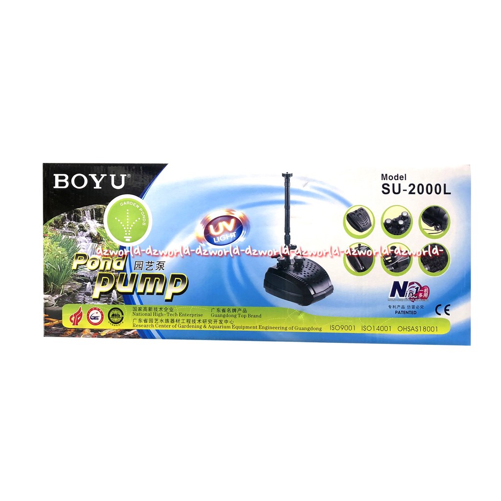 Boyu Pond Pump su 2000L Pompa Untuk Kolam Ikan Air Tawar &amp; Air Laut Daya 41 Watt