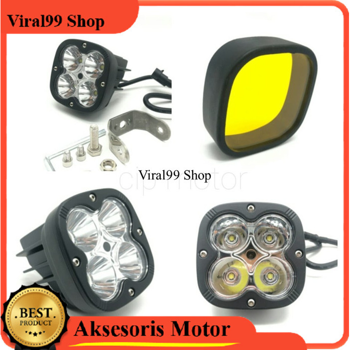 Lampu Tembak Motor 4 Mata L4Z Cree Putih Mika Kuning
