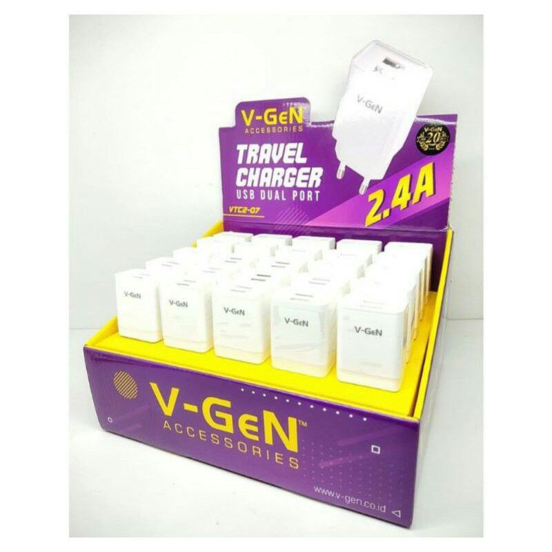 Adaptor Charger V-Gen USB dual port 2.4A Kepala Casan V-gen Original