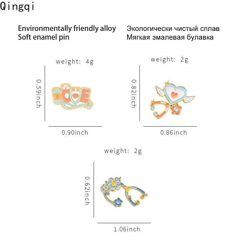 Bros Pin Desain Kartun Stetoskop Dokter Aksen Sayap Malaikat Bunga Untuk Hadiah