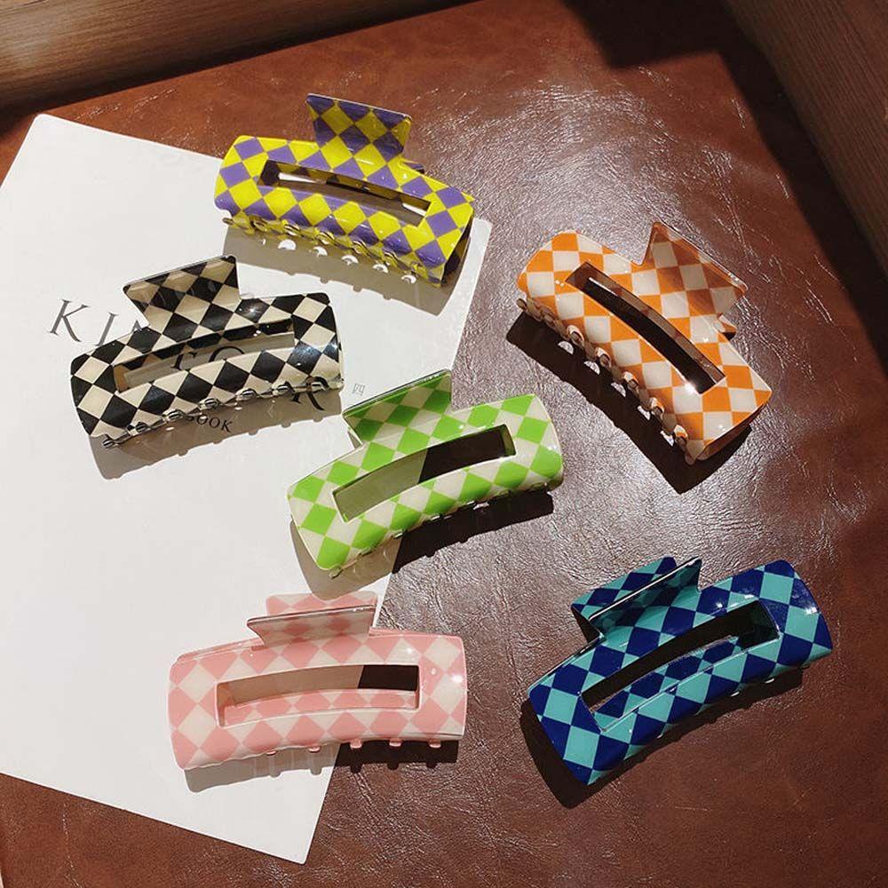 Nickolas1 Jepit Rambut Elegan Manis Permen Warna Checkerboard Acetate Barrettes Hiasan Rambut