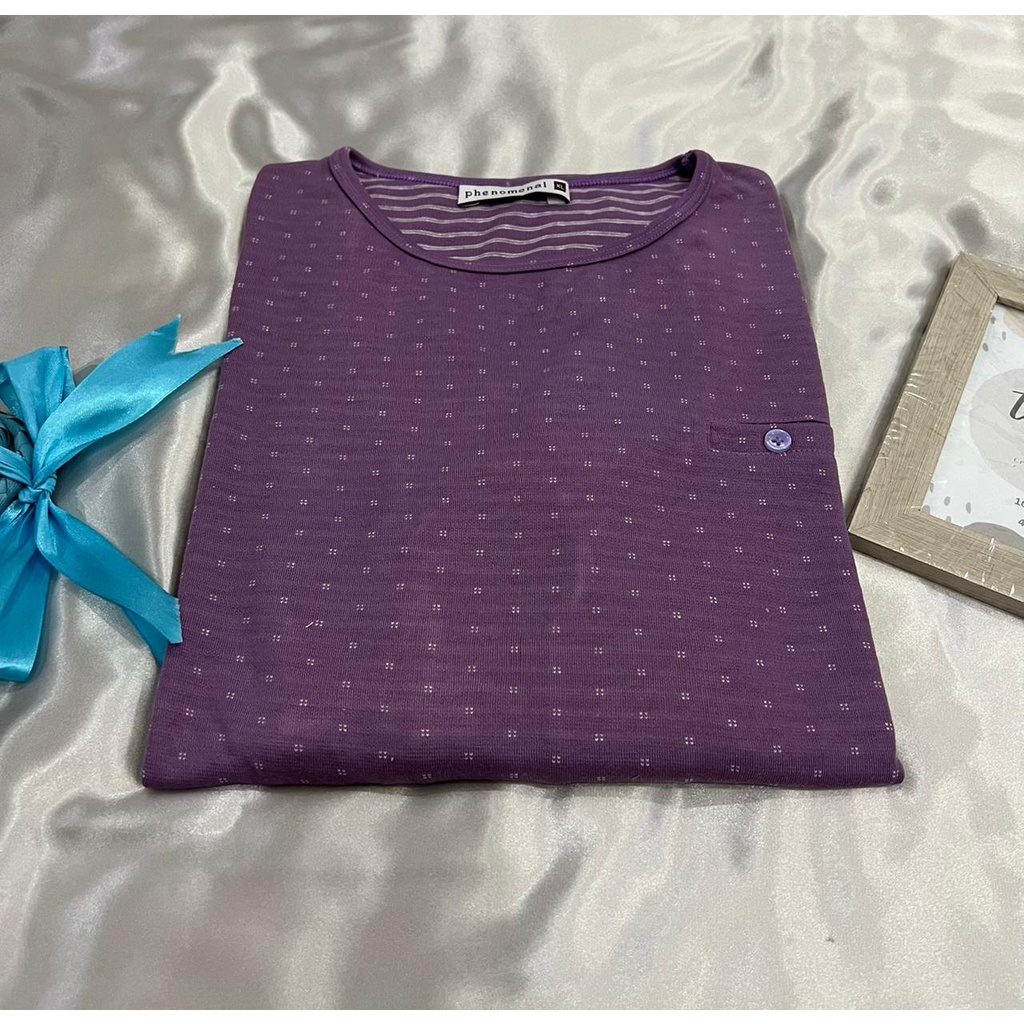 ☑️Kaos Atasan Phenomenal Bintik Full Merek M.L.XL.XXL-Lavender