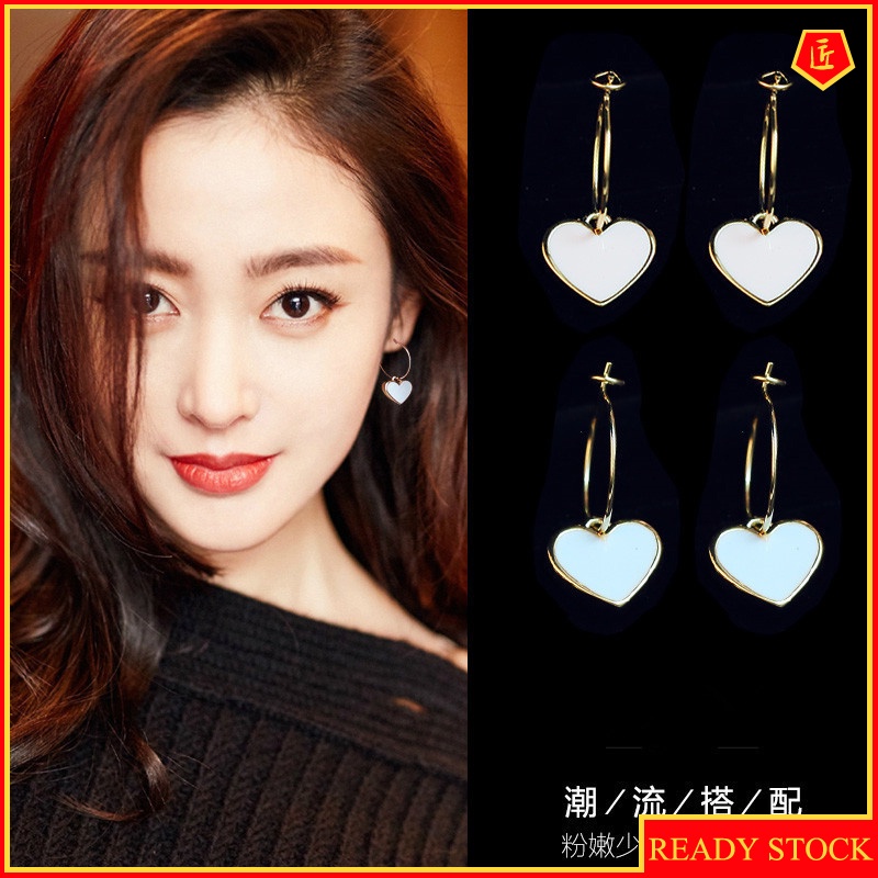 [Ready Stock]Female Simple Sweet Heart-Shaped Silver Earrings